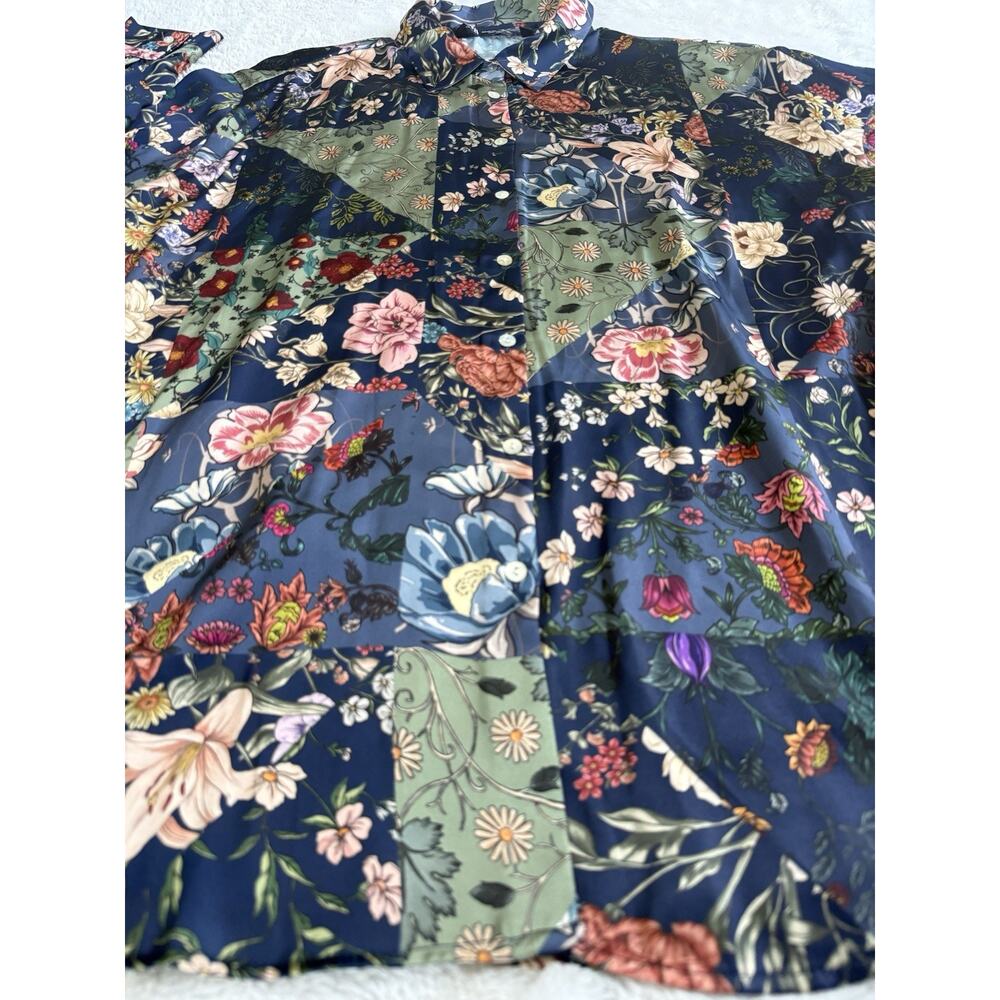 ZARA Silky Feel Button Down Floral Long Sleeve Top Blouse Size XXL Plus - Picture 2 of 5